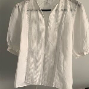 White Puff Sleeve Blouse with Mandarin Collar
